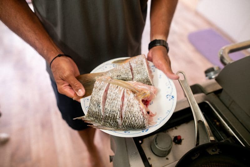 Golden snapper prepared for cooking