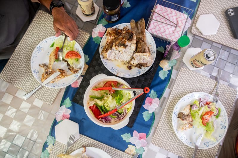 Catch and Cook Reef fish with fresh salad.