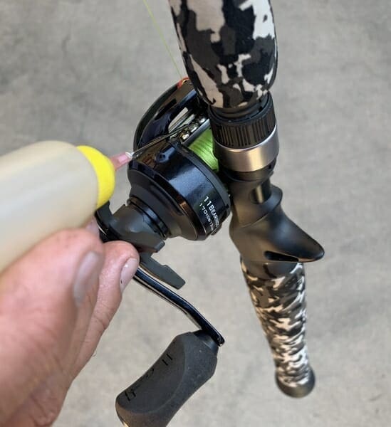 Use reel oil or Teflon oil on the moving parts of your bait caster to keep it operating smoothly.