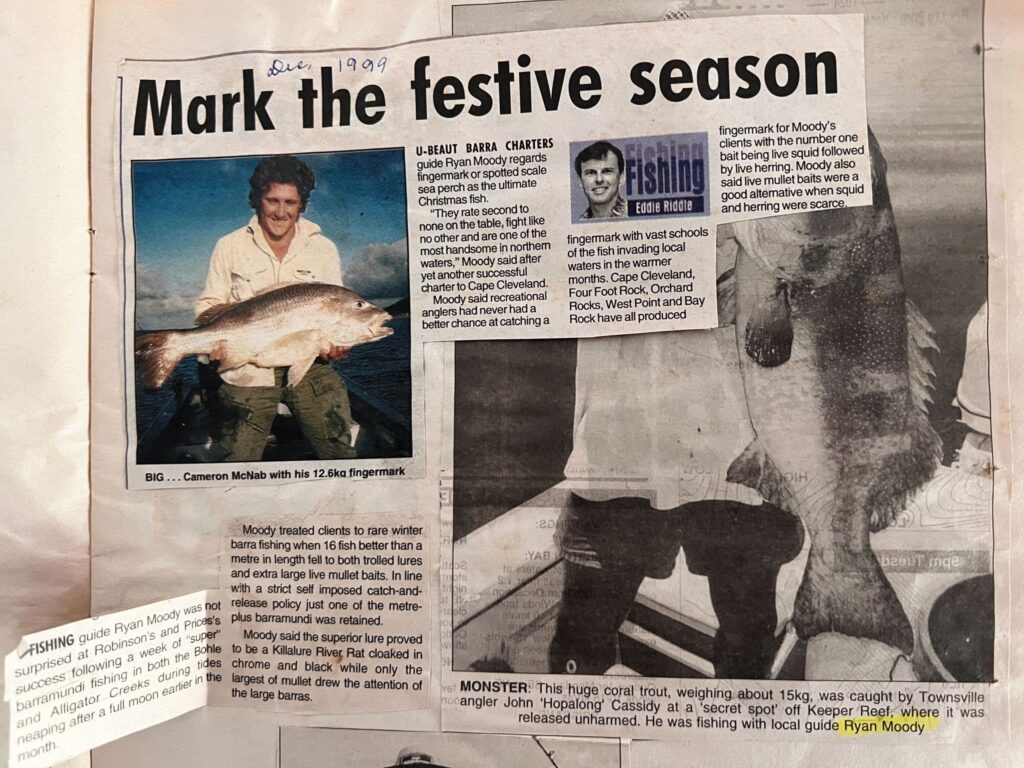 Ryan Moody scrapbook of fish catches - barra and golden snapper